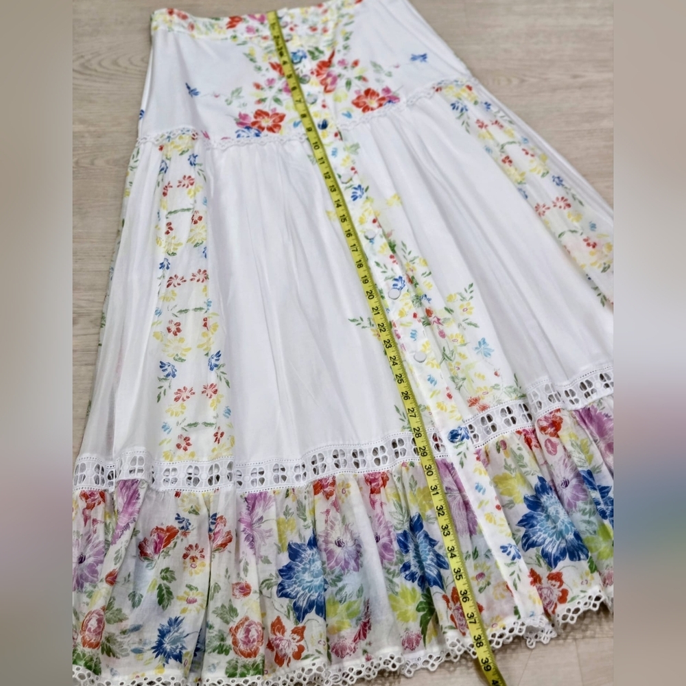 Charo Ruiz White Floral Garden Multi Colored Maxi/Midi Skirt, Cotton, NWT size M - Picture 8 of 15
